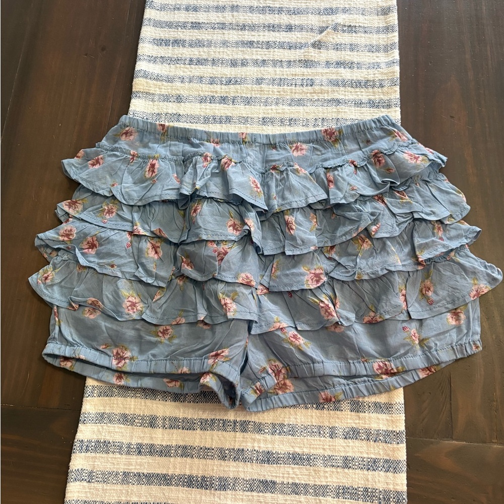 Free People Light Blue Floral Ruffle Shorts - Picture 3 of 7